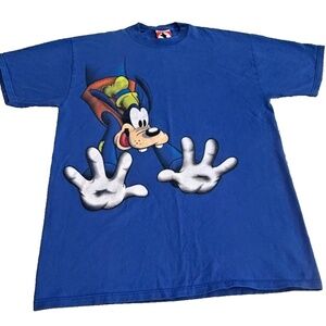 Mickey, Inc. Disney‎ Vintage 90s Goofy Double Sided T-Shirt; Blue; Unisex Size L